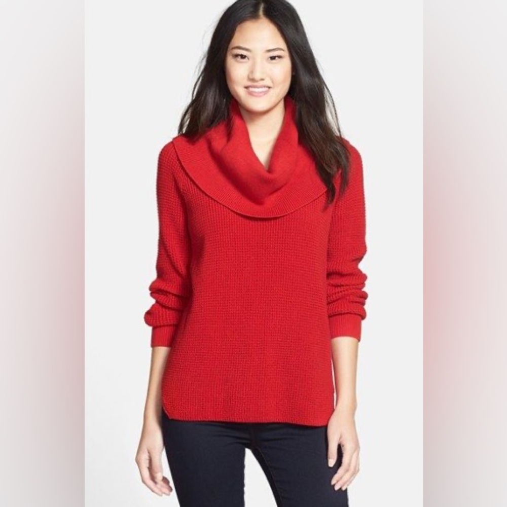 Brand new PL red cowl neck sweater. Vibrant with being neon. Super soft.